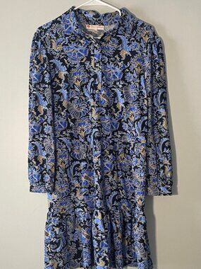 Jude Connally Dress Blue and Black Long Sleeve Patterned